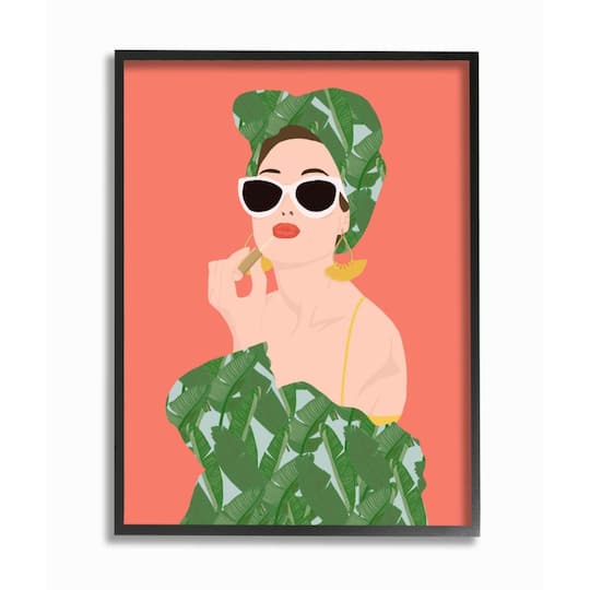 Stupell Industries Female Glamour in Tropical Fashion Lip Cosmetic Framed Wall Art